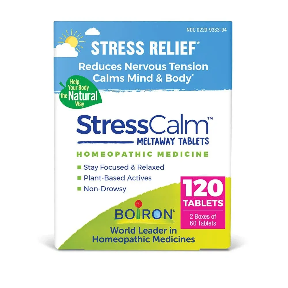 Boiron Stresscalm Tablets, Homeopathic Medicine for Stress Relief, Reduces Nervous Tension, Calms Mind and Body, 120 Meltaway Tablets