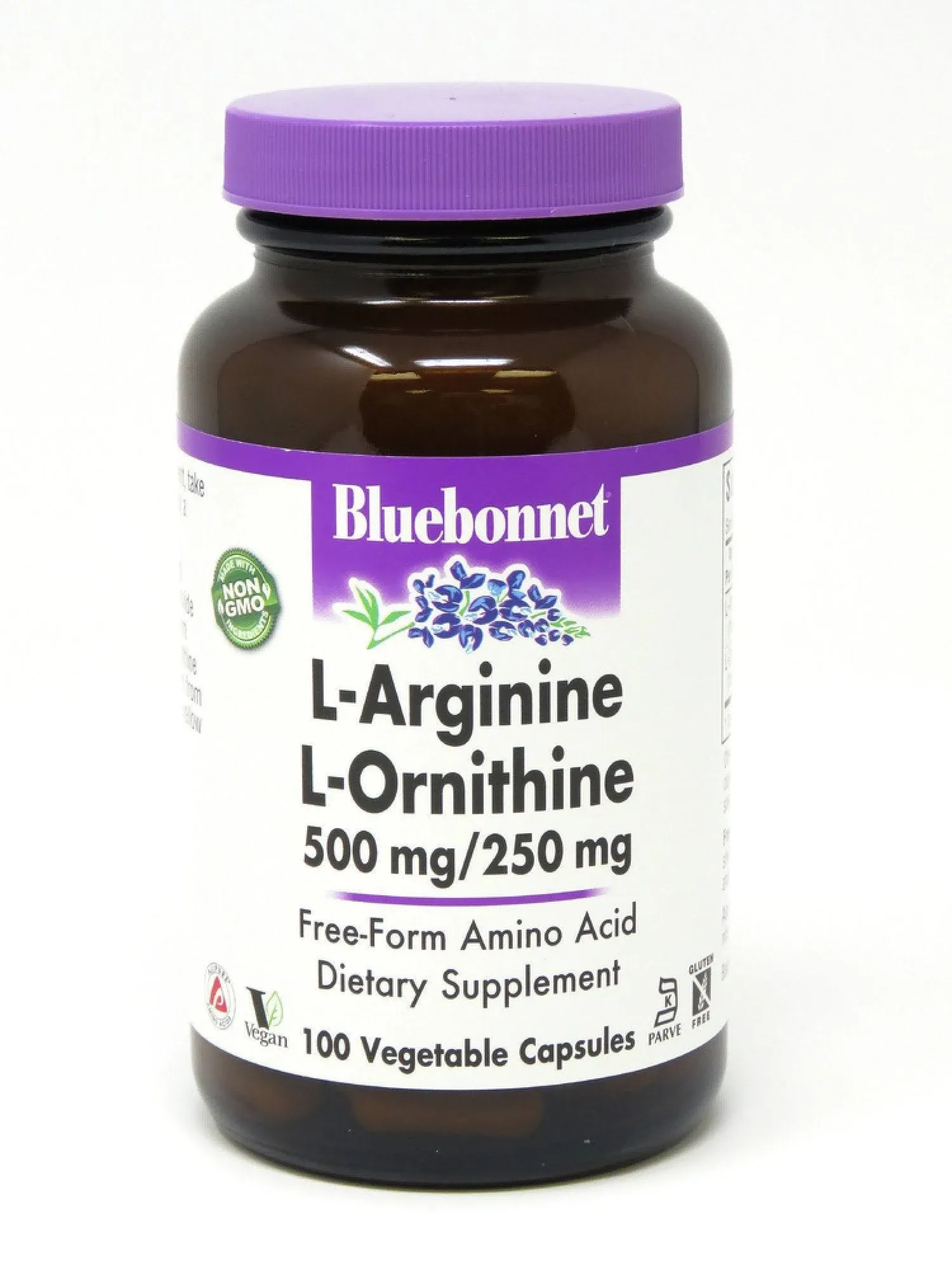 Bluebonnet Nutrition L-Arginine 500mg/L-Orinithine 250mg, Supports Protein Metabolism*, Soy-Free, Gluten-Free, Non-GMO, Kosher Certified, Vegan, 100 Vegetable Capsules