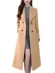 chouyatou Women&#039;s Chic Shawl Collar Work Double Breasted Maxi Long Wool Pea Coat