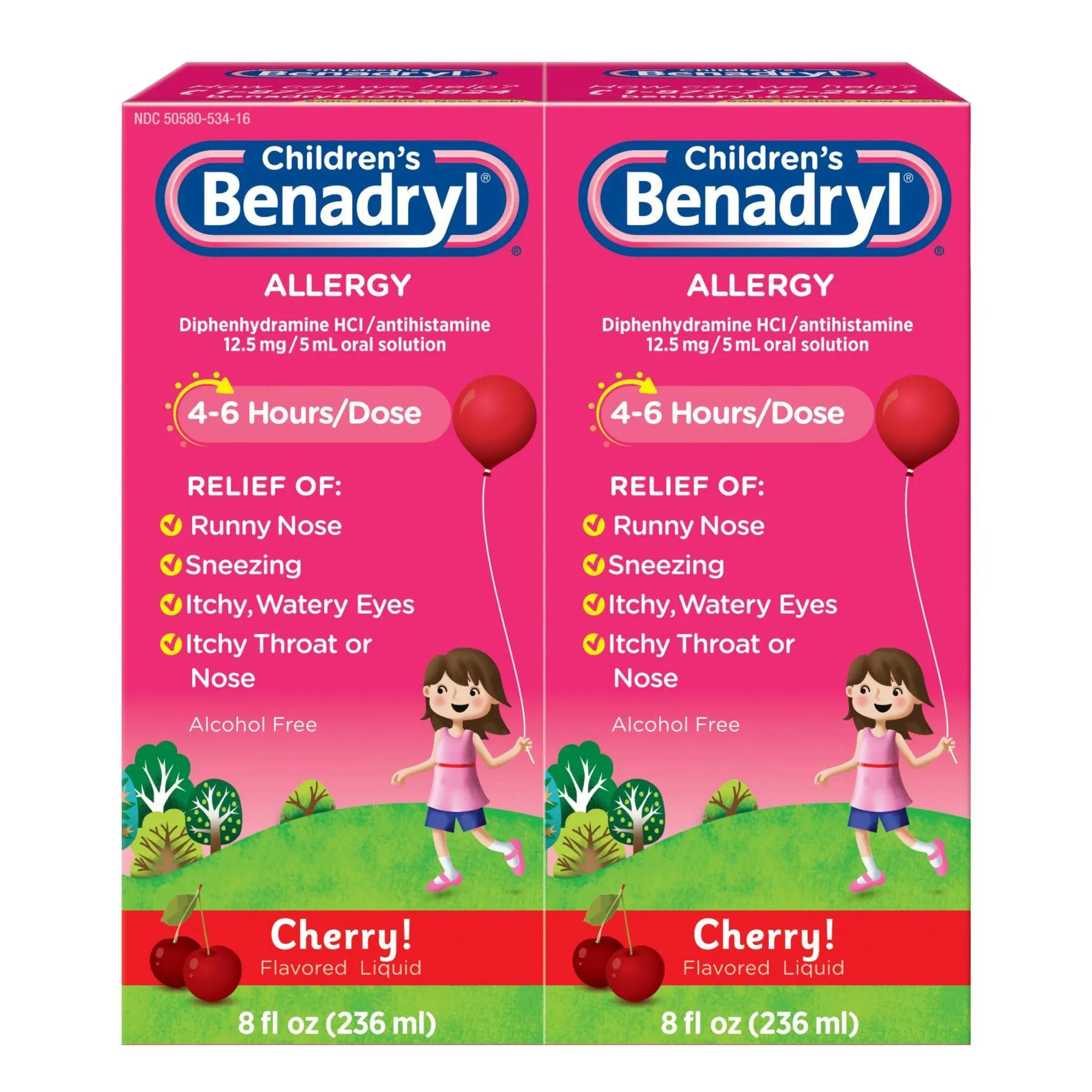 Benadryl Children's Allergy, Dye-Free, Liquid, Bubble Gum Flavored - 4 fl oz