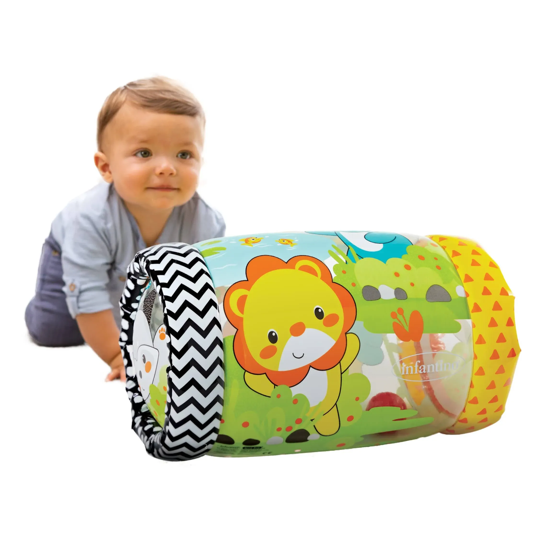 INFANTINO JUNGLE PEEK &amp; ROLL JINGLE BALLS CRAWL INFLATABLE TOY FOR 6 MONTHS &amp; UP