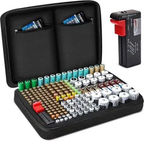 Battery Organizer Storage Box, Garage Case Holder for 24 AA, 30 AAA Batteries ...