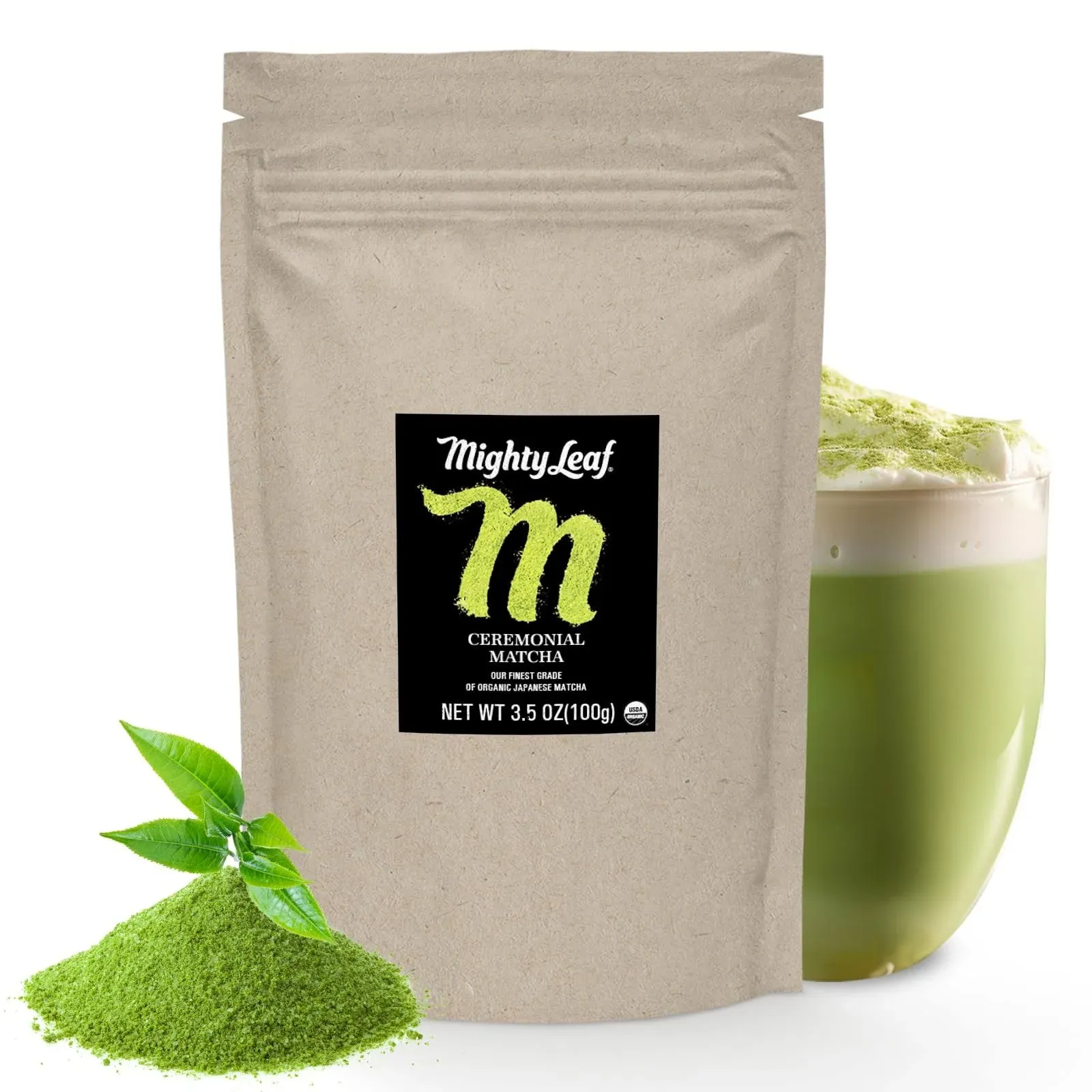 Mighty-Leaf Organic Ceremonial Matcha 3.5 oz Bag, Premium Japanese Green Tea ...