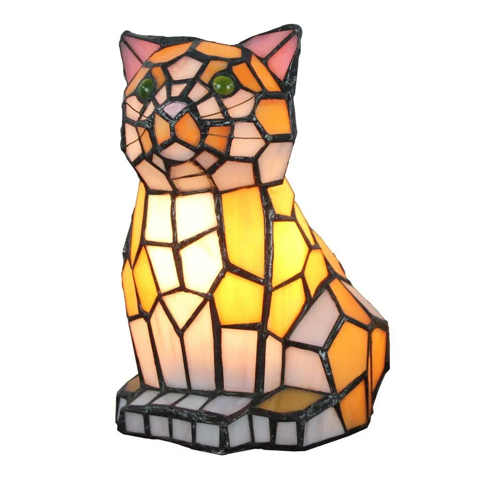 Tokira Tiffany Table Lamp Small, Creative Tiffany Style Cat Stained Glass Animal Night Light, Dinging Table Lamp, Accent Table Lamp for Livingroom