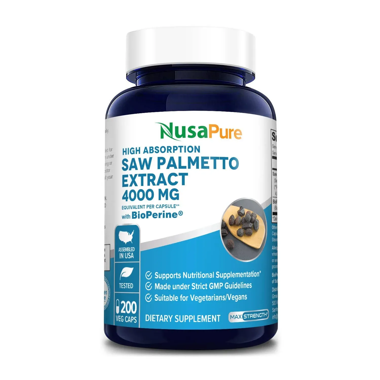 NusaPure Saw Palmetto Extract 4,000mg 200 Capsules (Non-GMO &amp; Gluten Free)