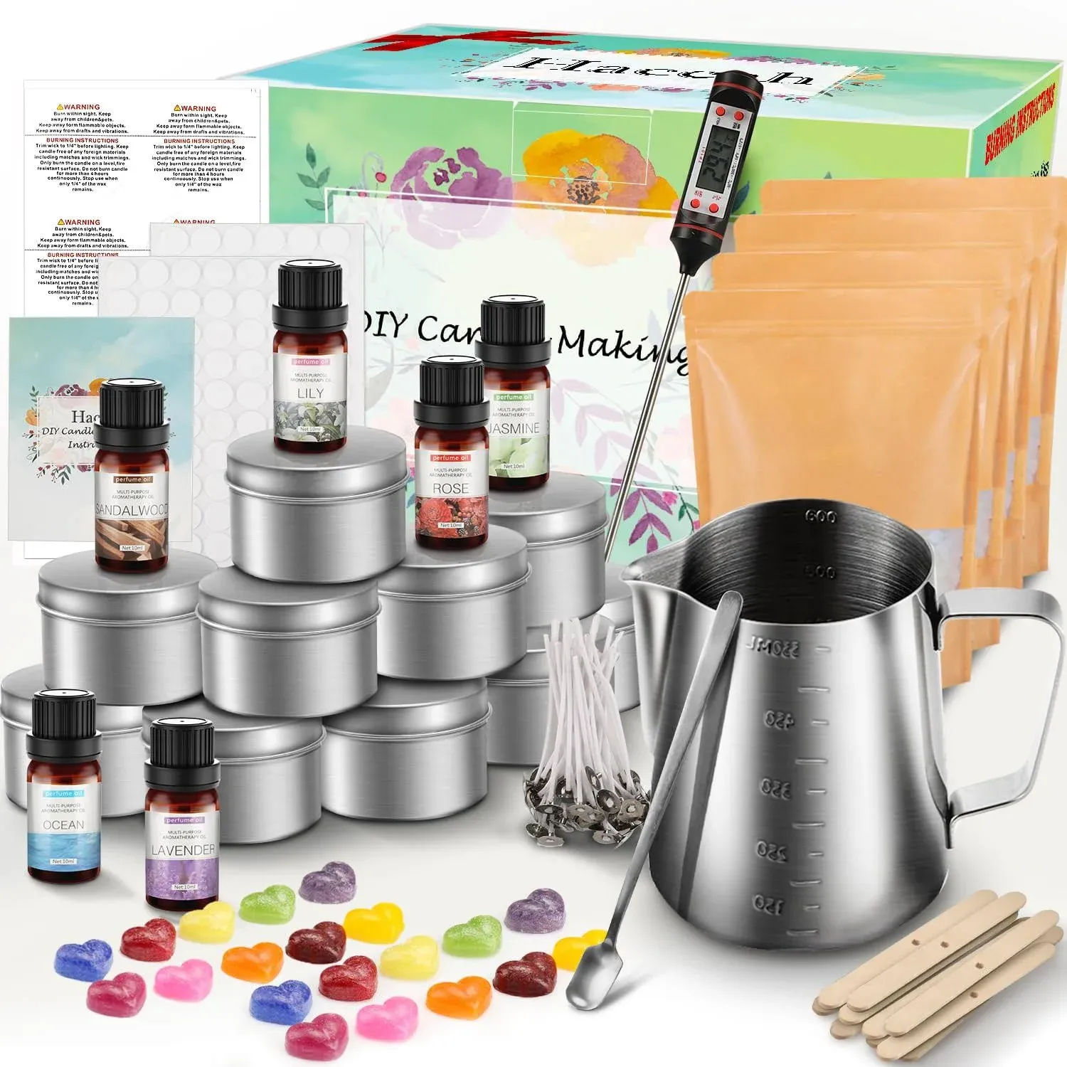 Haccah Complete Candle Making Kit,Candle Making Supplies,DIY Arts and Crafts Kits for Adults,Beginners,Kids Including Wax, Wicks, 6 Kinds of Scents,Dyes,Melting Pot,Candle tins