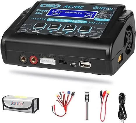 HTRC LiPo Battery Charger RC Balance Fast Charger Discharger 150W 10A AC/DC C150 Battery Chargers for 1-6S Life Li-ion LiHV NiCd NiMH PB Smart Battery (Black)