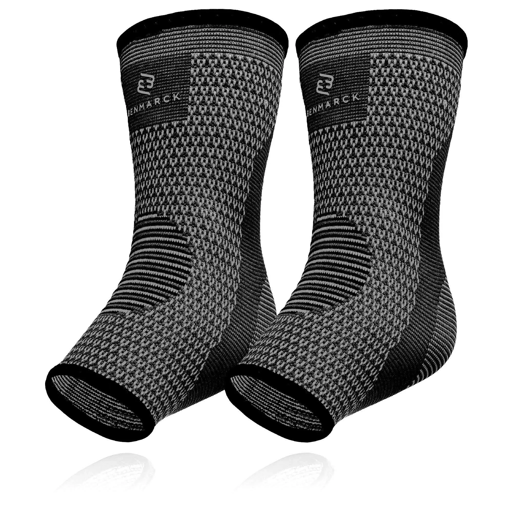 Benmarck Achilles Tendon Support Brace, Plantar Fasciitis Sock, Ankle Compression Sleeve for Running, Tendonitis and Flat Feet Relief Gray Black Unisize