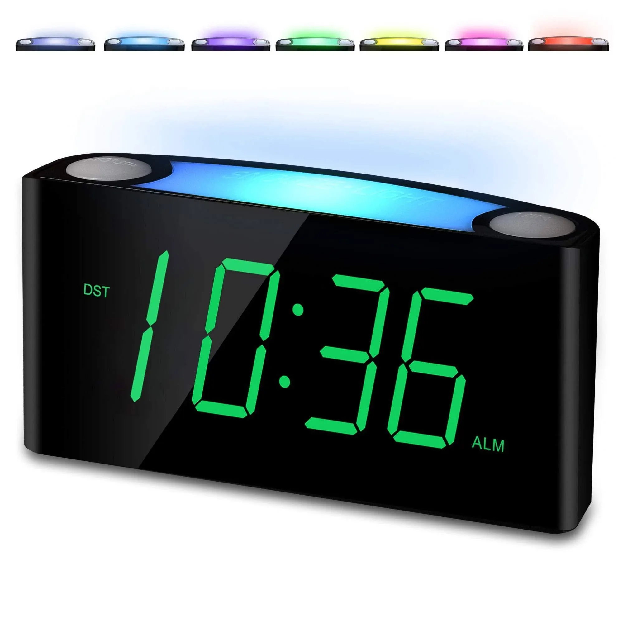 Alarm Clock For Bedroom 7.5 Large Display Led Digital Clock With 7 Color Night Light,Usb Phone Charger,Dimmer,Battery Backup,Easy To Set Loud Bedside