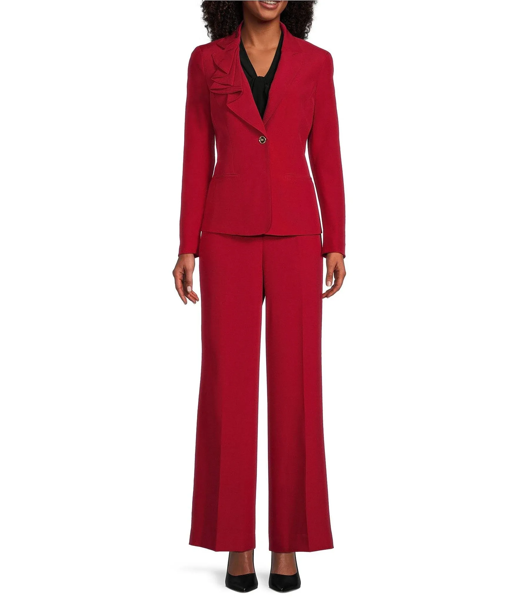 Nipon Boutique Notch Lapel Blazer Wide Leg 2-Piece Pant Set - 10