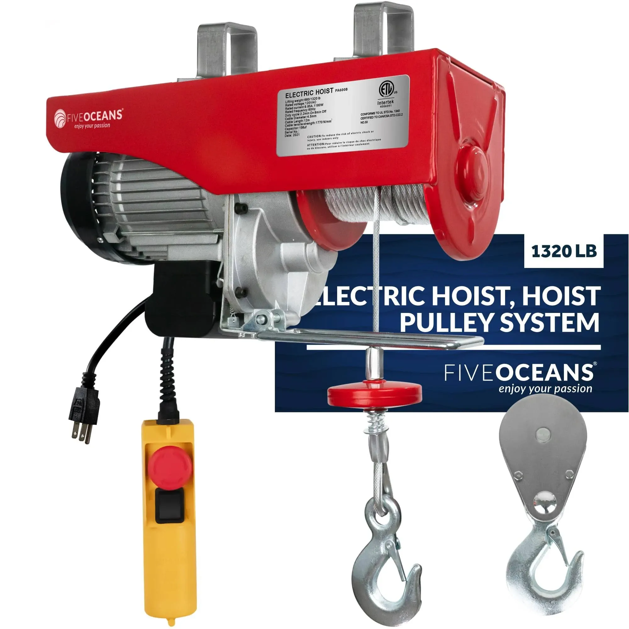 Five Oceans 1320 lb. Overhead Electric Hoist Crane with 20ft Remote Control - FO-4338