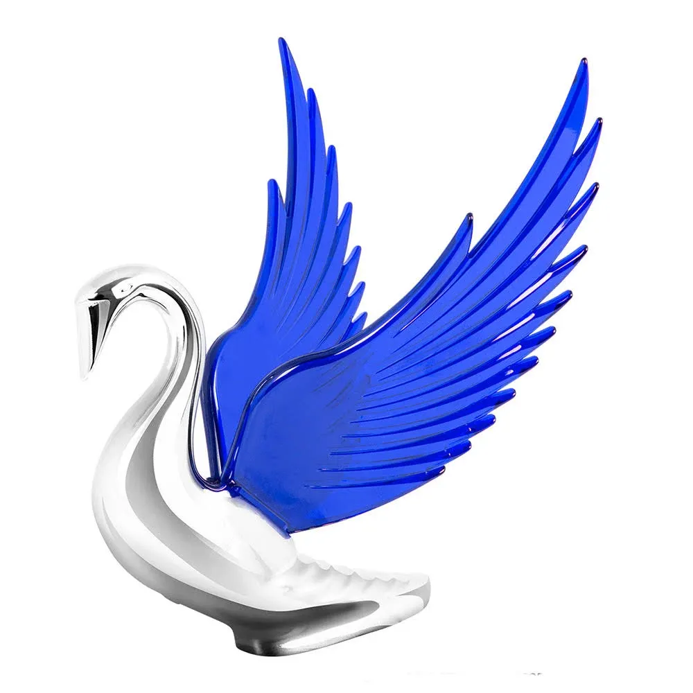 Lighted Hood Ornament Swan Bugler WindRider Blue Wings Chrome 7.5&#034; GG#48097