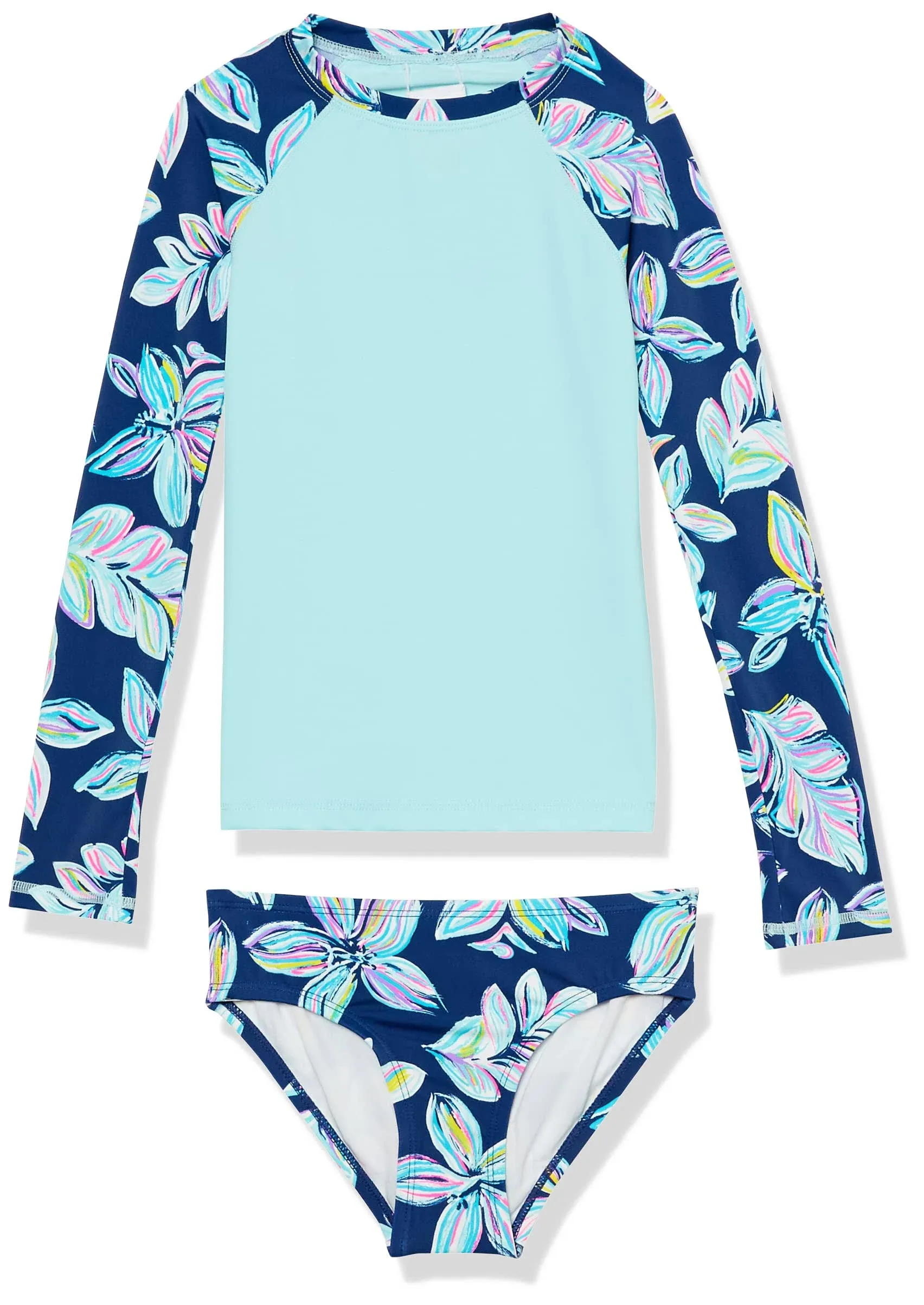 Kanu Surf Girls' Long Sleeve Rashguard UPF 50 Two Piece Swim Set