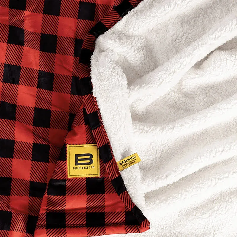 Big Blanket Co Sherpa Stretch Blanket Red Plaid | Immerse Yourself in The Best Sherpa Blanket | 10 x 10 ft Blanket | Huge Blanket Perfect for The Entire Family | Machine Washable