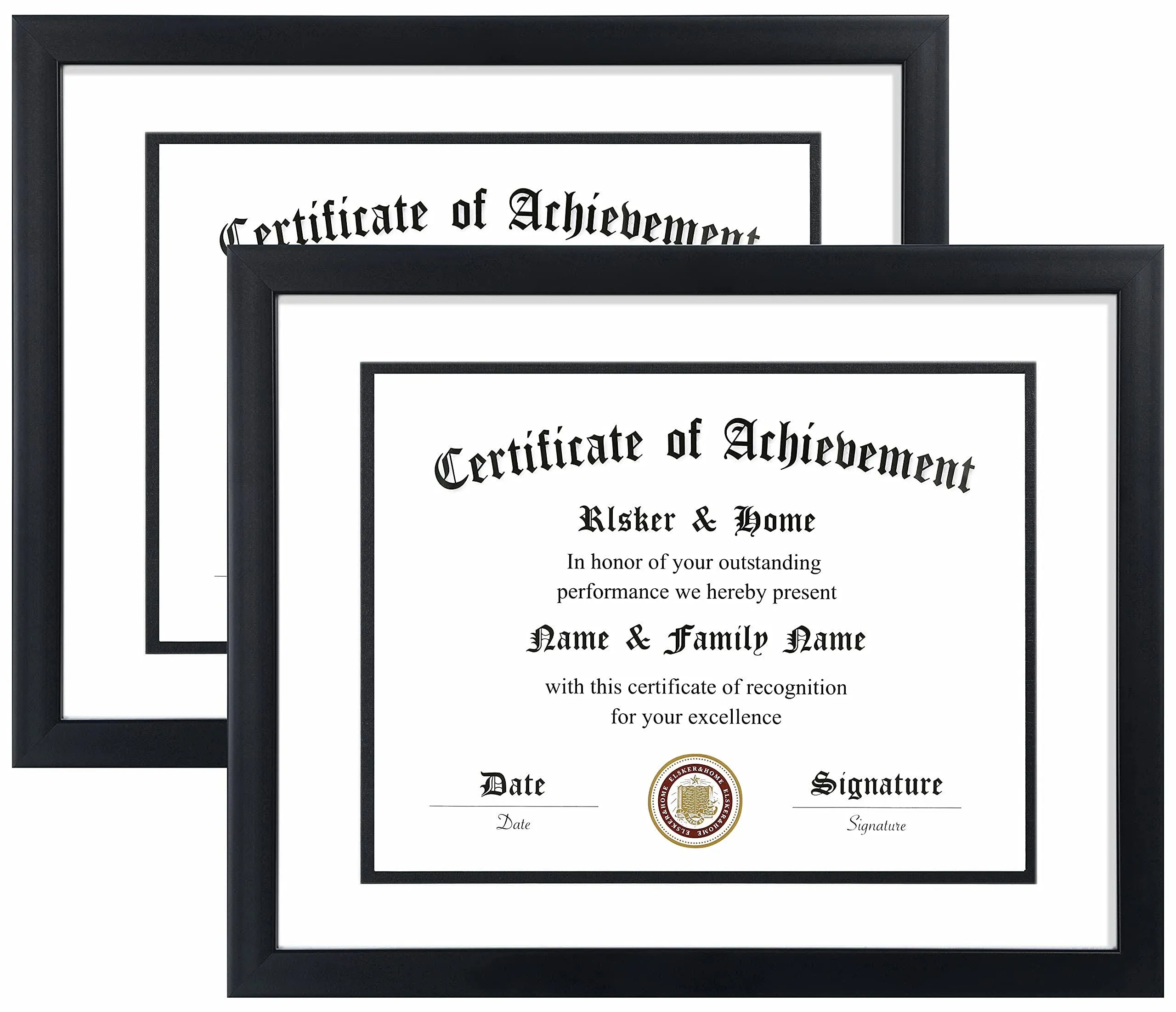 ELSKER&HOME 11x14 Diploma Frame, 8.5x11 Certificate&Document with Mat or 11x14 Inch Without Mat, Black Frames, Display Degree or Award Frames (Double Mat, White with Black Rim, 1 Pack)