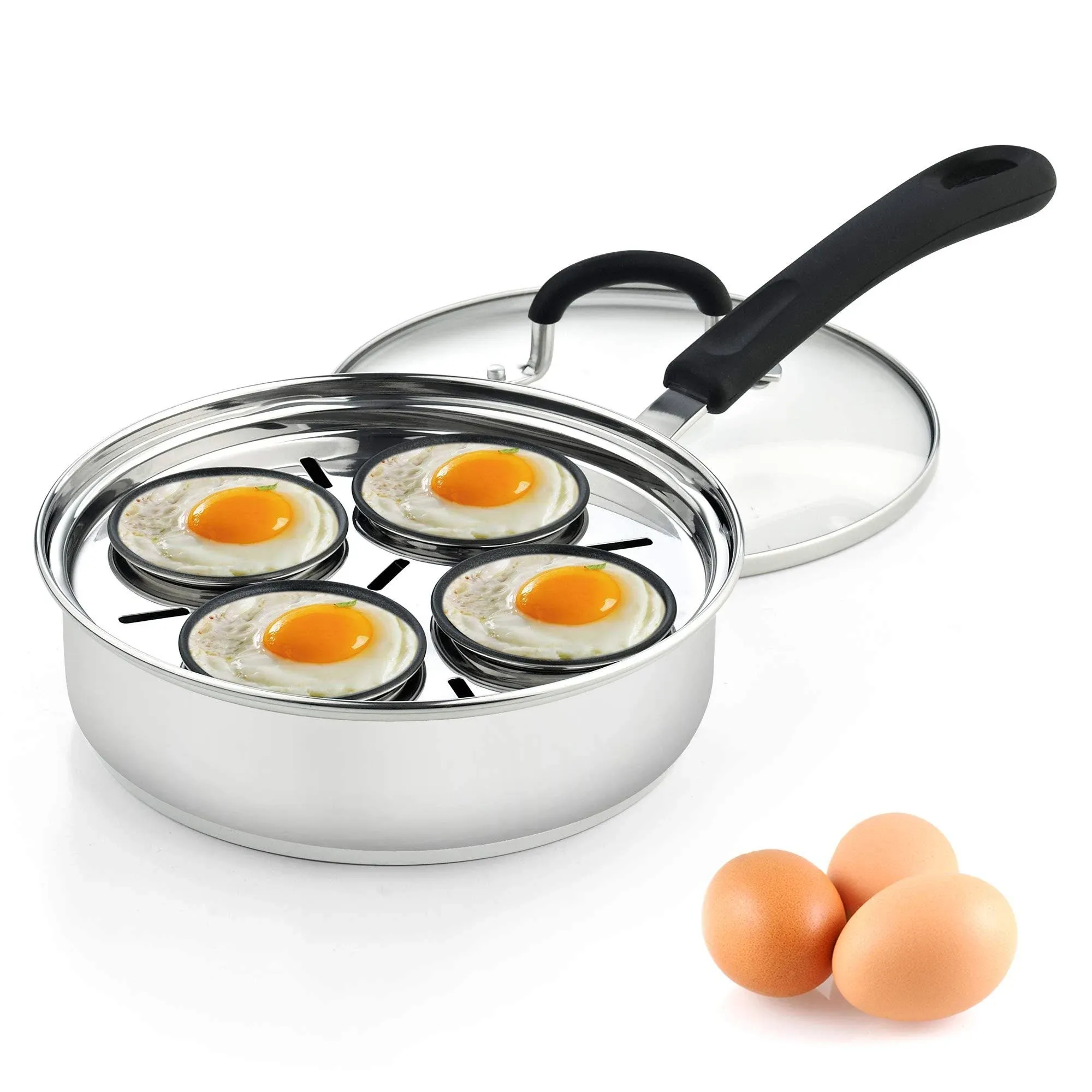 Cook N Home 4 Cup Stainless Steel Egg Poacher Pan 8&#034;