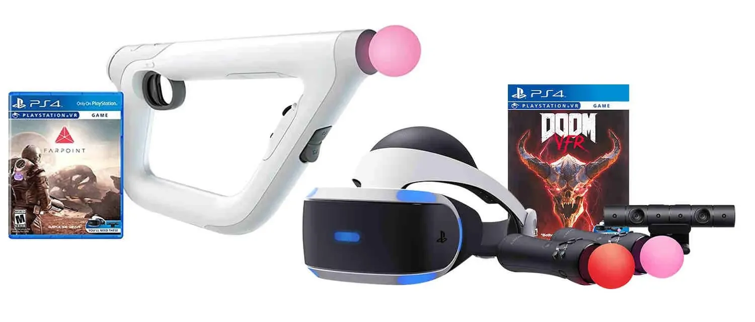 PS4 Shooter Bundle (5 Items): VR Headset, Farpoint Aim Controller Bundle, PSVR ...