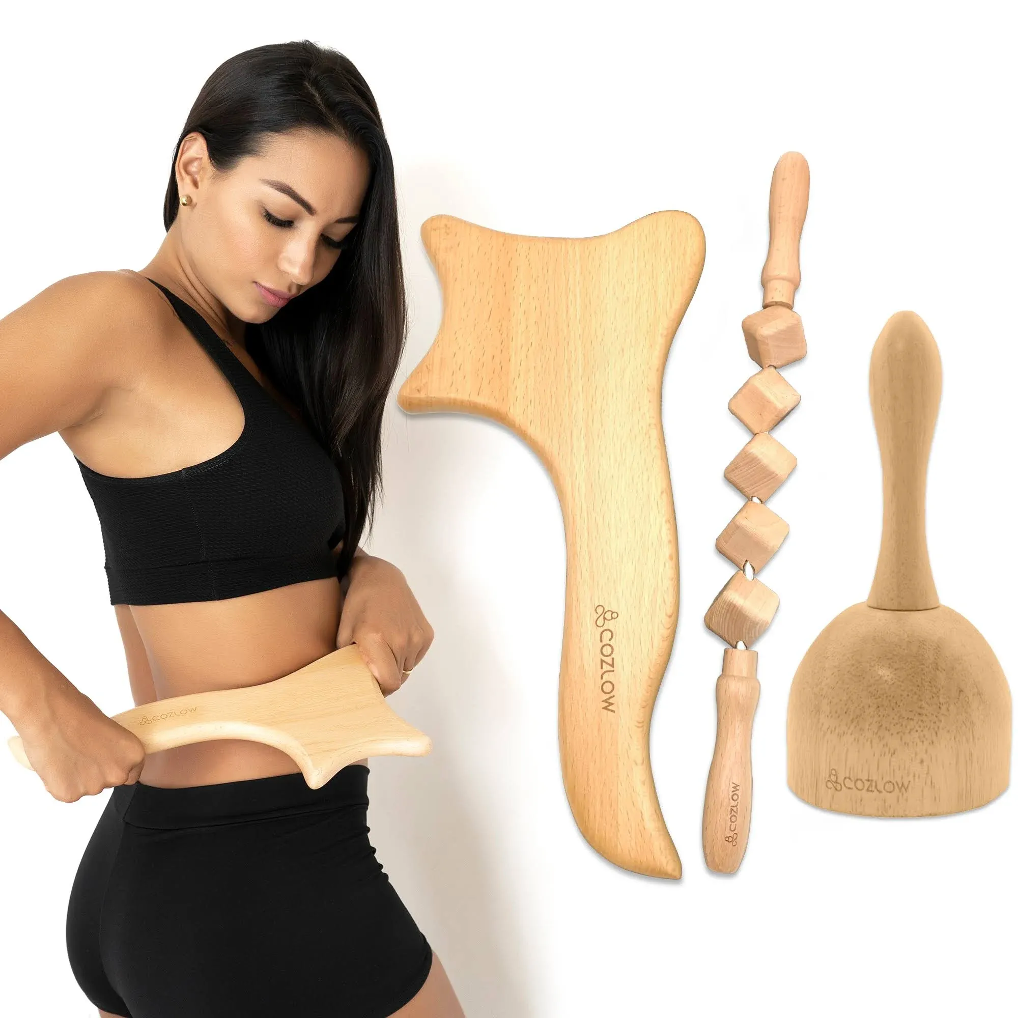 COZLOW 3-in-1 Wood Therapy Massage Tools, Professional Maderoterapia Beige 