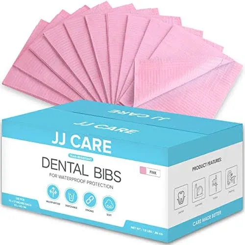 JJ Care Dental Bibs [Pack of 125] - 13 inch x 18 inch Pink Dental Bibs Disposable ...