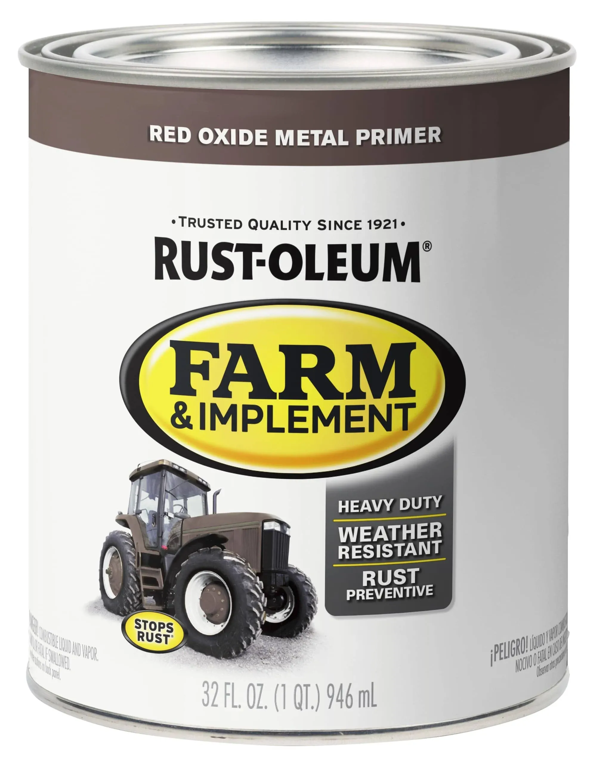 Rust-Oleum 280151-2PK Farm & Implement Enamel Primer Quart, Red Oxide Metal Primer, 32 Fl Oz (Pack of 2)