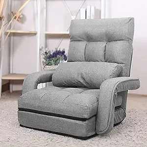 Waytrim Indoor Chaise Lounge Sofa, Folding Lazy Sofa Floor Chair 6-Position Folding Padded, Lounger Bed with Armrests and A Pillow Chais