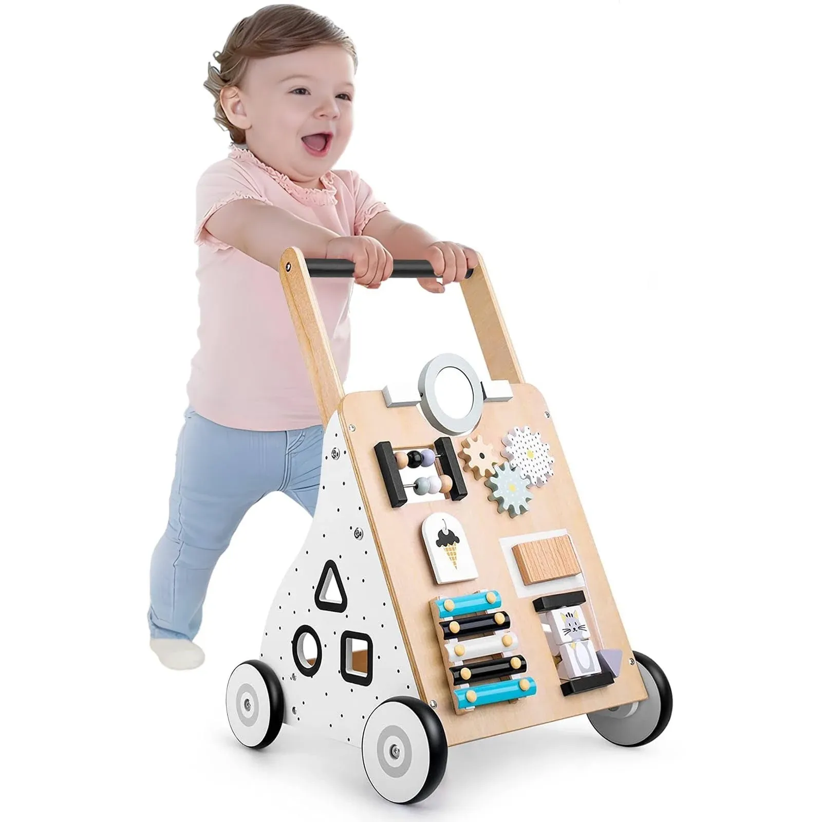 Wooden Baby Walker Baby Push Walker with Activity Center for Boys and Girls t...