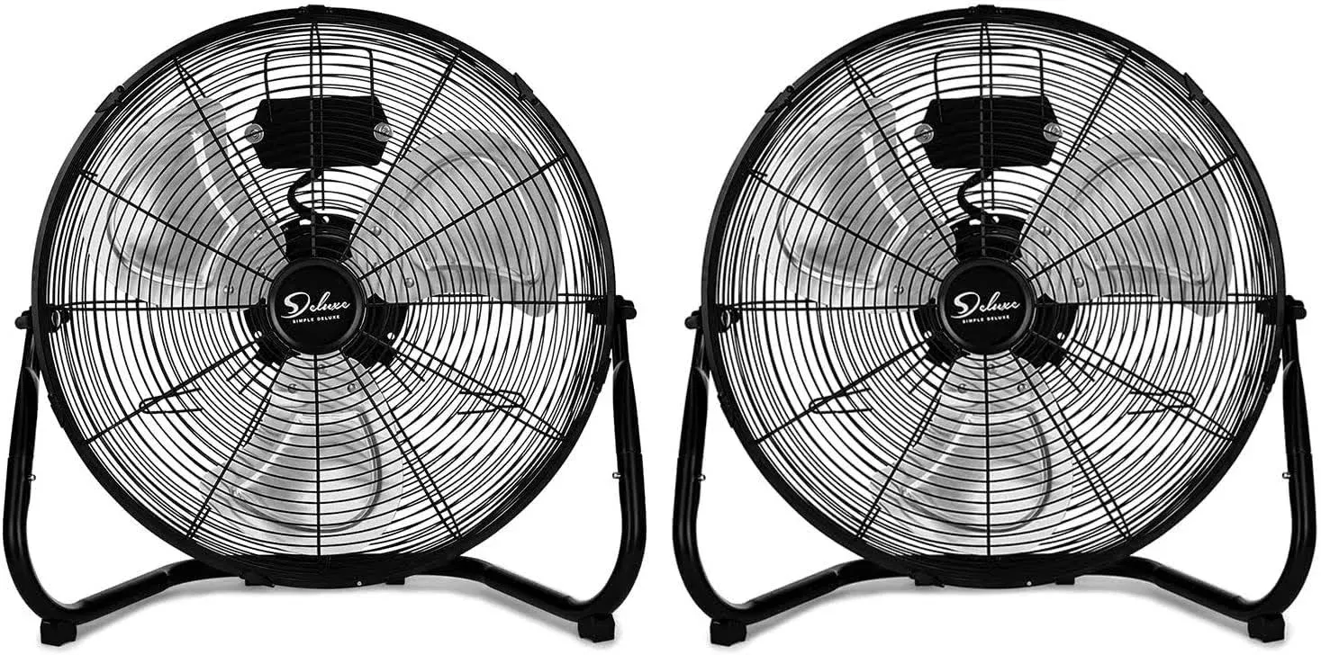 Simple Deluxe 12 Inch 3-Speed High Velocity Heavy Duty Metal Industrial Floor Fans Quiet for Home, Commercial, Residential, and Greenhouse Use, Outdoor/Indoor, Black, HIFANXFLOOR12VX2