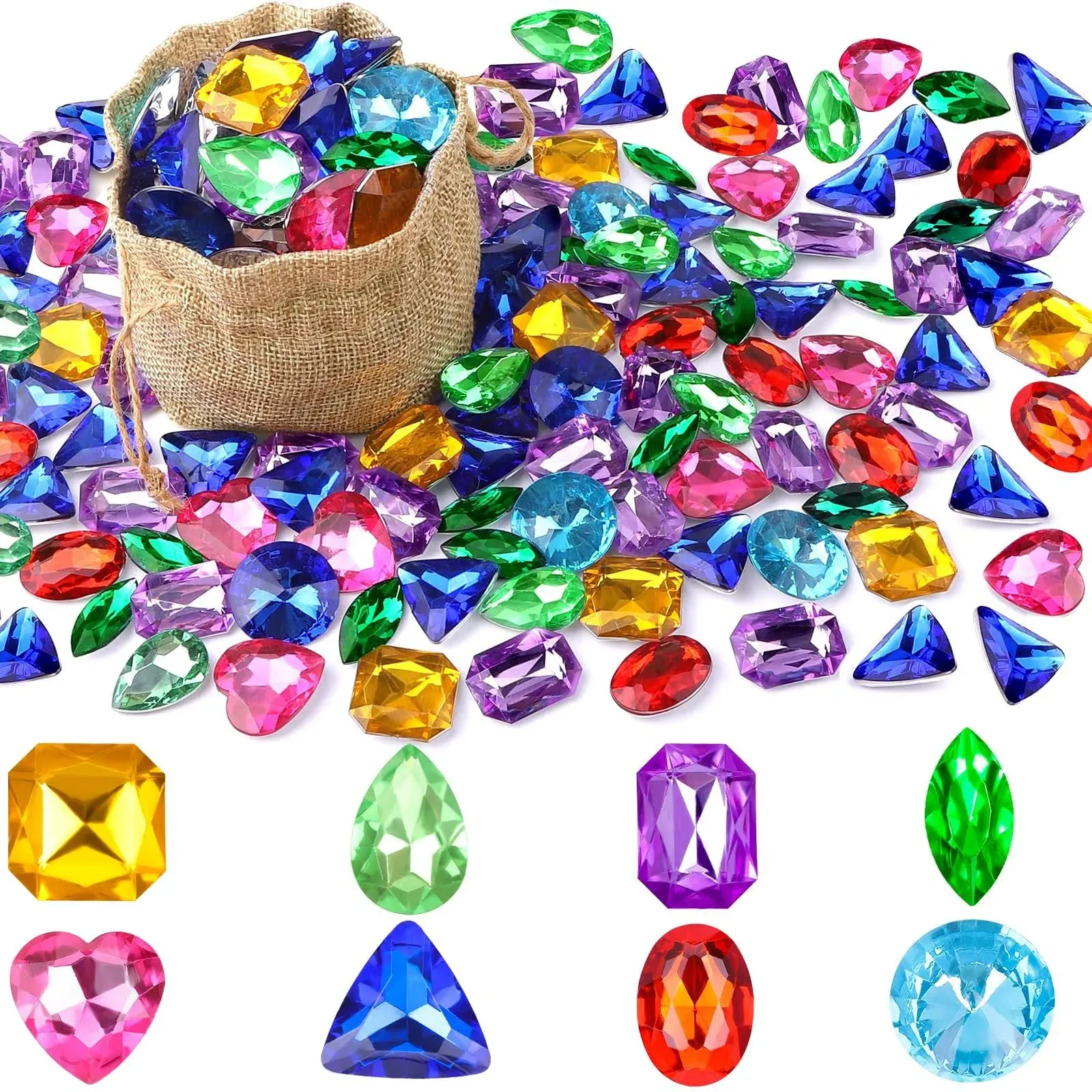 180 Pieces Pirate Treasure Gem Toys,Fake Acrylic Bling Gem Diamonds Toys Colorful Beach Gems Pirate Jewels Toys with Drawstring Bag for Kids Pirate Party Favors Decoration