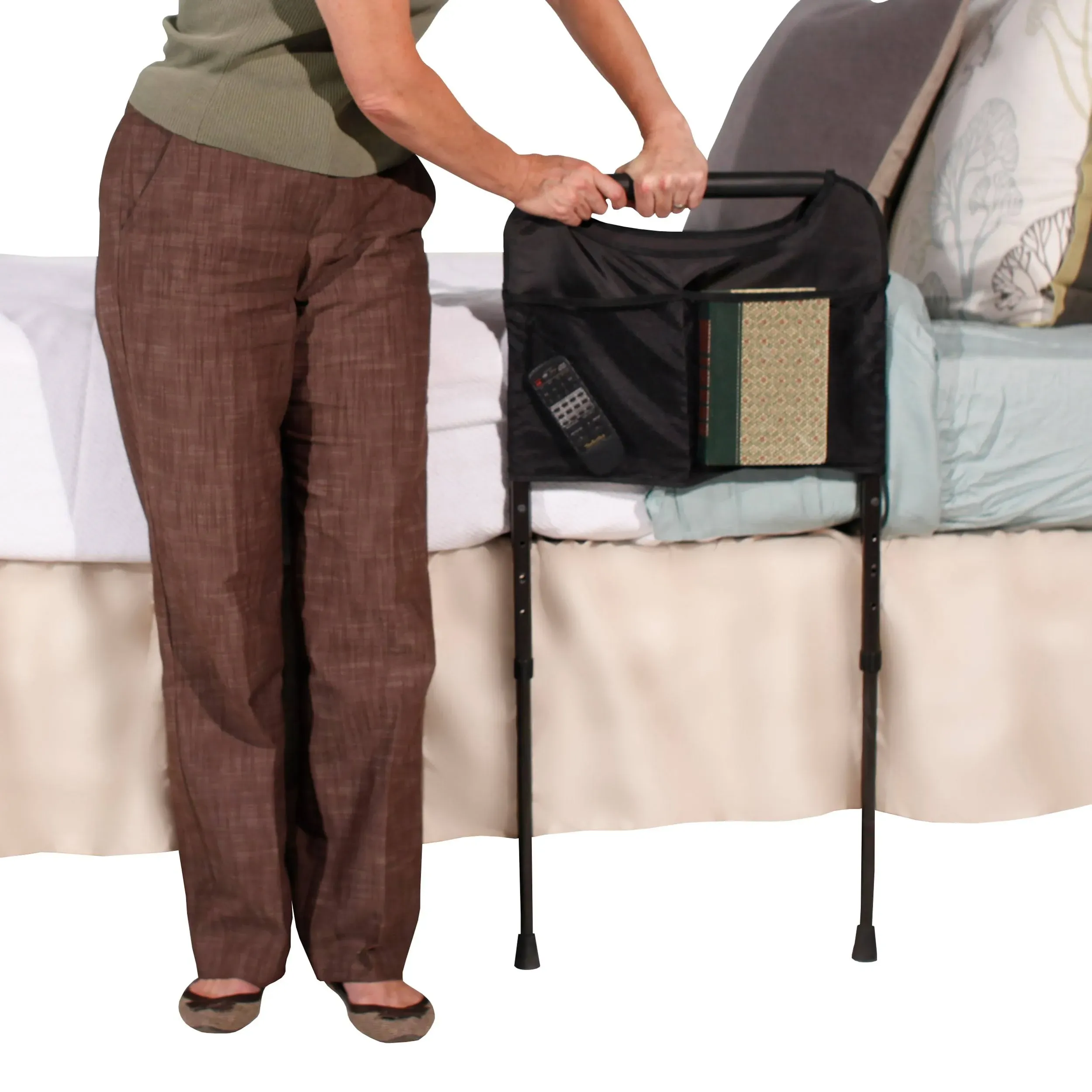 Able Life Sturdy Bed Rail, Adjustable Stand Assist Bed Bar with Support Legs for Fall Prevention, Bedside Rail Mobility Aid with Organizer Pouch for Adults, Seniors, and Elderly, Fits Most Beds