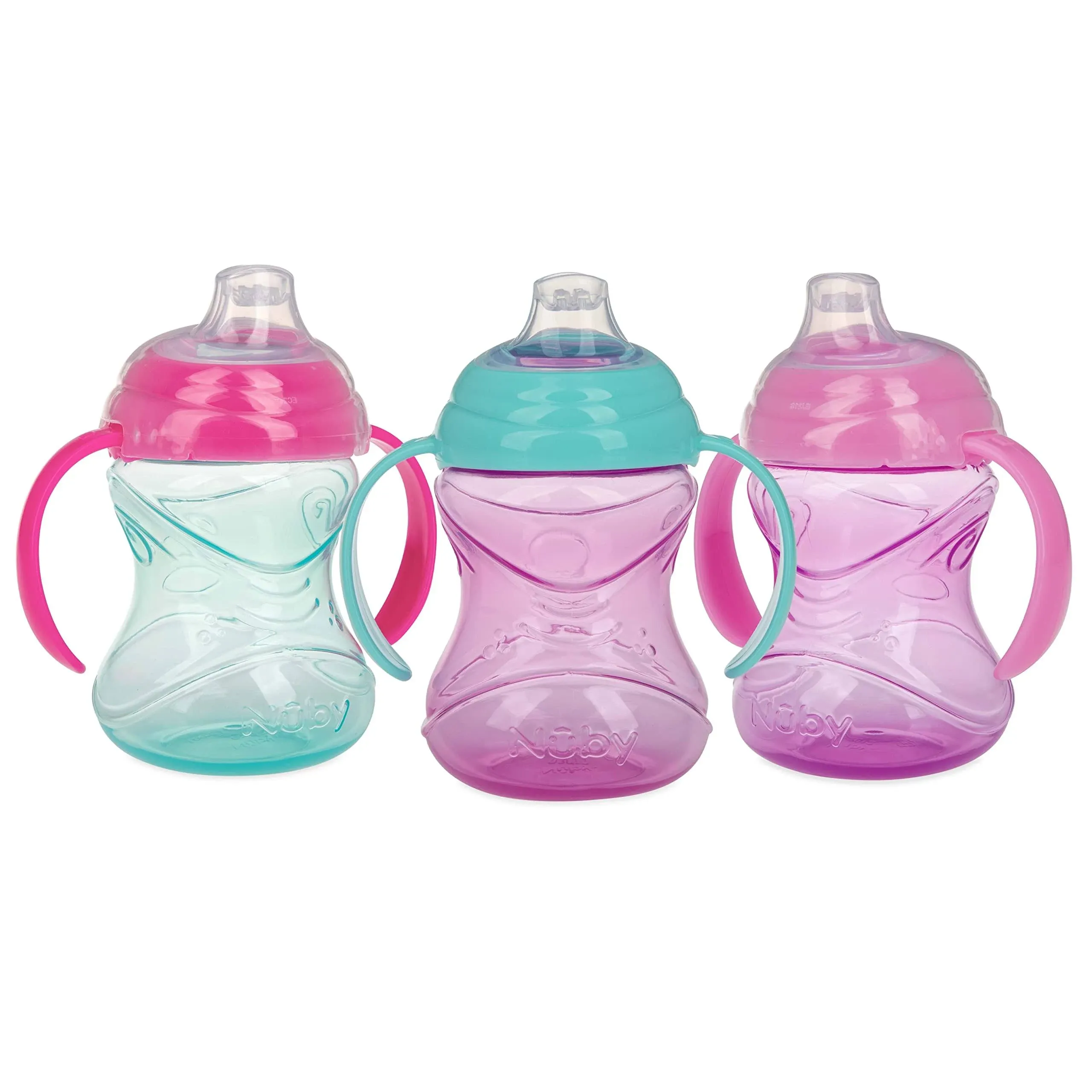 Nuby 3 Piece No-Spill Grip N’ Sip Cup with Silicone Soft Flex Spout, 2 Handle ...