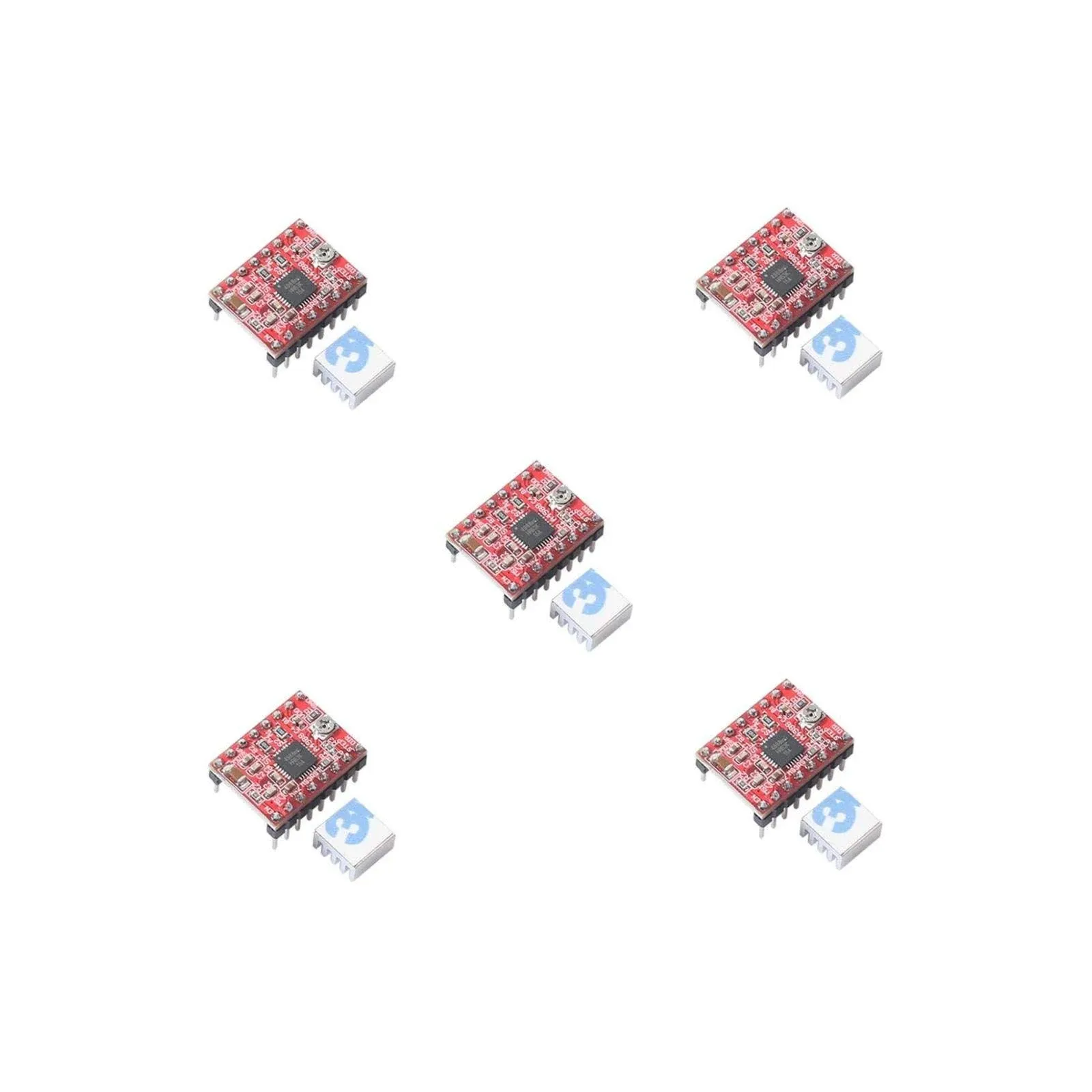 5pcs A4988 Stepper Motor Driver pololu StepStick Module Board Red with Aluminum Heat Sink Compatible with ramps 1.4 3D Printer Reprap, CNC Machine or Robotics