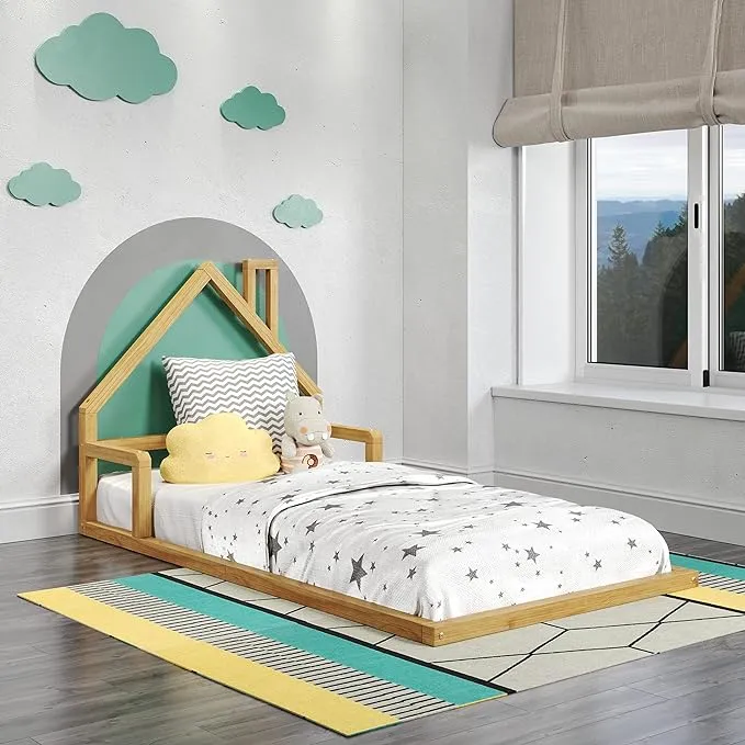 P'kolino Casita House Twin Floor Bed - Natural