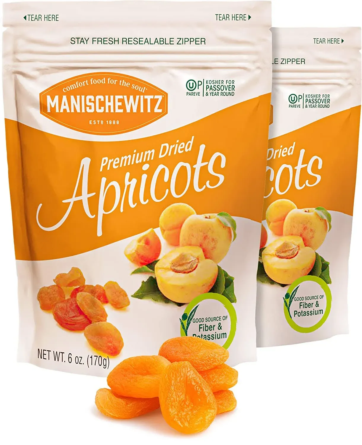 Manischewitz Premium Dried Apricots 6oz 2 Pack Resealable Bag, Gluten Free, No ...