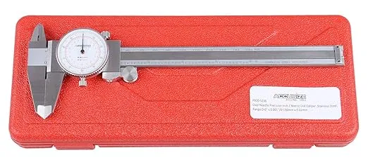 Accusize Industrial Tools 0-6''/0-150 mm by 0.001''/0.02 mm Inch/Metric Dual Needle Precision Dial Caliper Stainless Steel, P920-S236