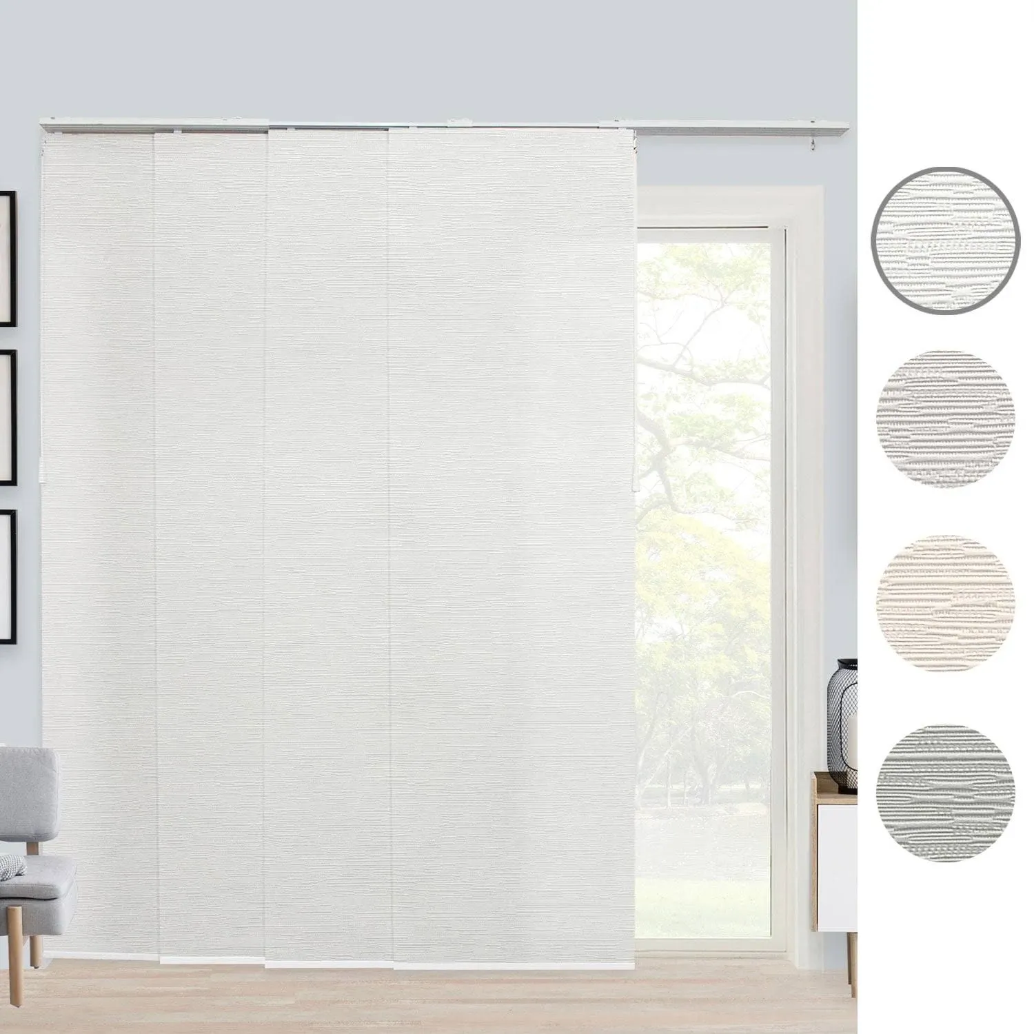 CHICOLOGY Embossed Textured Weave Fabric, Sliding Door Blinds, Room Divider,Vertical Blinds for Patio Doors, Sliding Glass Door Blinds, Porcelain (Light Filtering), W:46-86 x H: Up to-96 inches