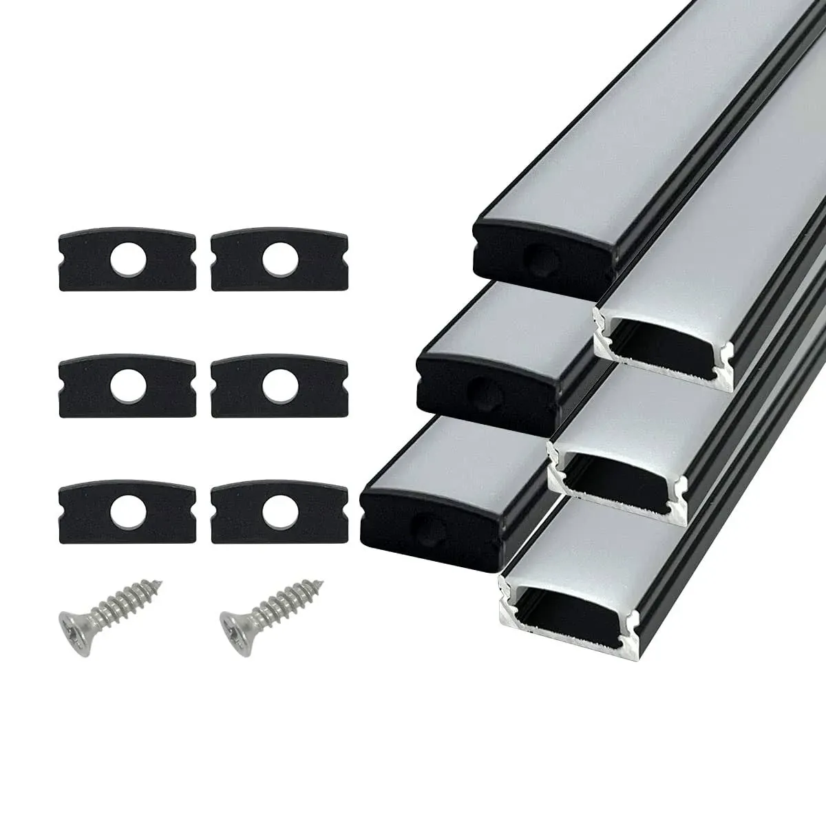 6pack 1ft Led Channel Diffuser Black Aluminum With Mliky White Cover U Shape 17.