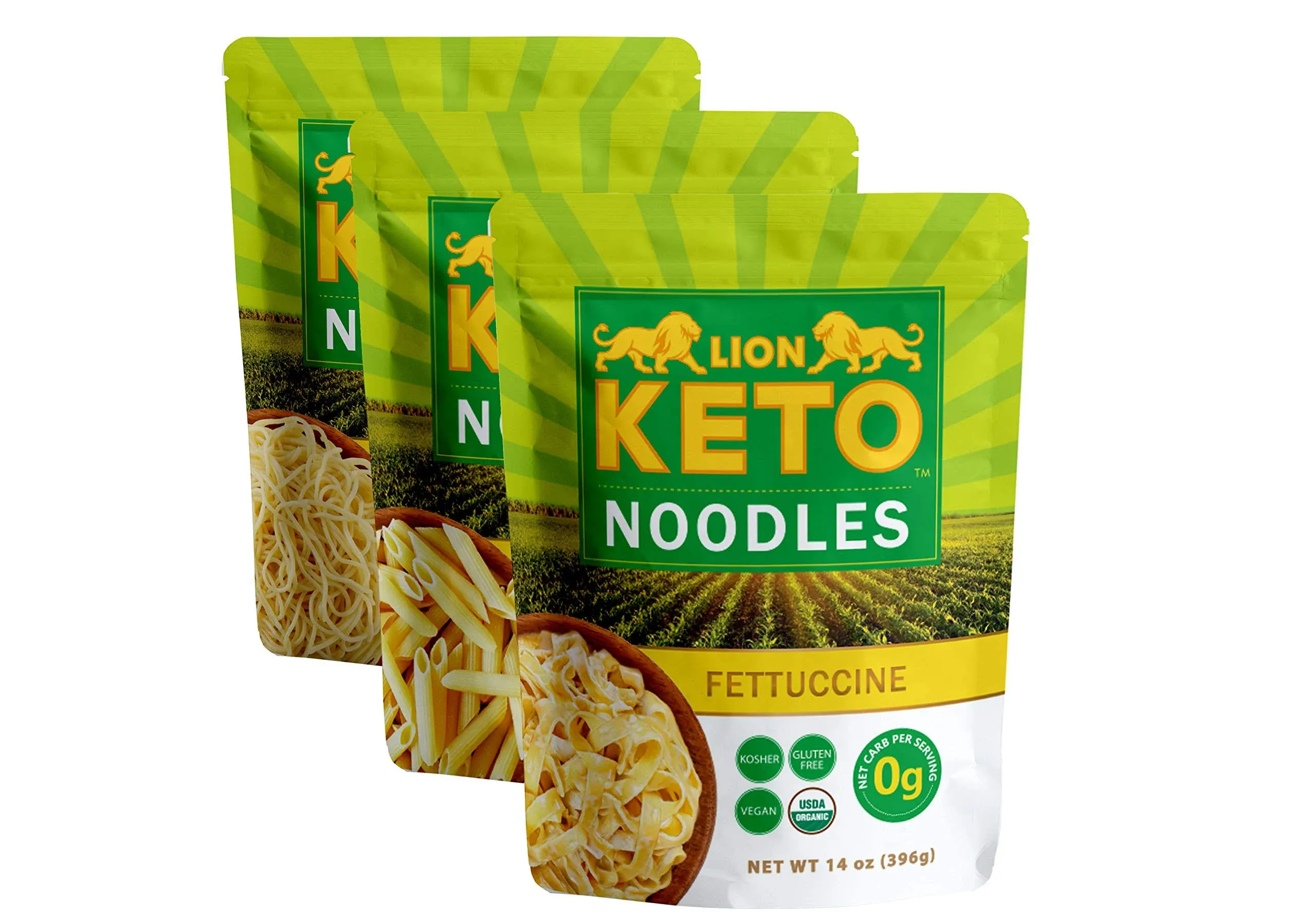 Lion Keto Noodles - | Variety Pack | Delicious Keto Pasta Angel Hair Fettuccine & Penne Zero Calorie, Gluten-Free, Paleo Organic Pre-Cooked Zero