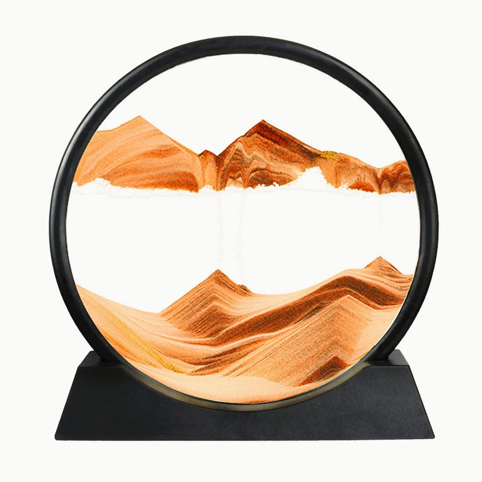 MUNSCVUS Moving Sand Art Picture in Motion, Round Tempered Glass 3D Deep Sea Sandscapes with Display Flowing Sand Frame for Relaxing Desktop Home Office Work Décor for Kids Adults (Yellow, 12inch)