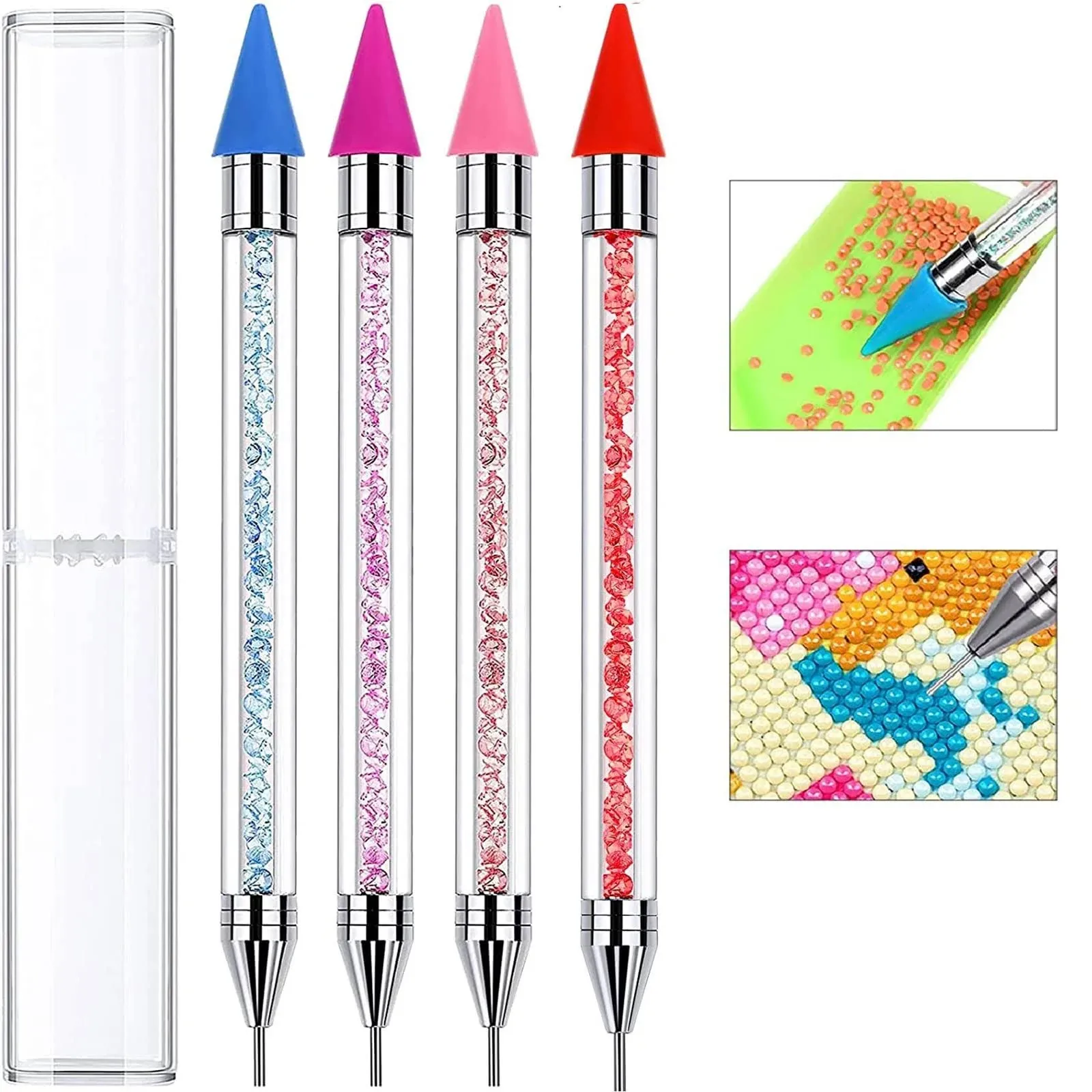 4 Pieces No Wax Needed Diamond Painting Tools Self-Stick Drill Pens, Double H...