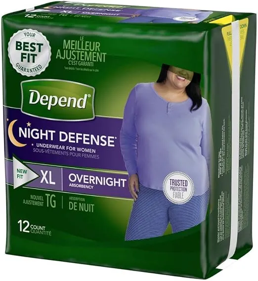 Extra Large Overnight Depends - Night Defense Incontinence Underwear for Women,12 count - XL