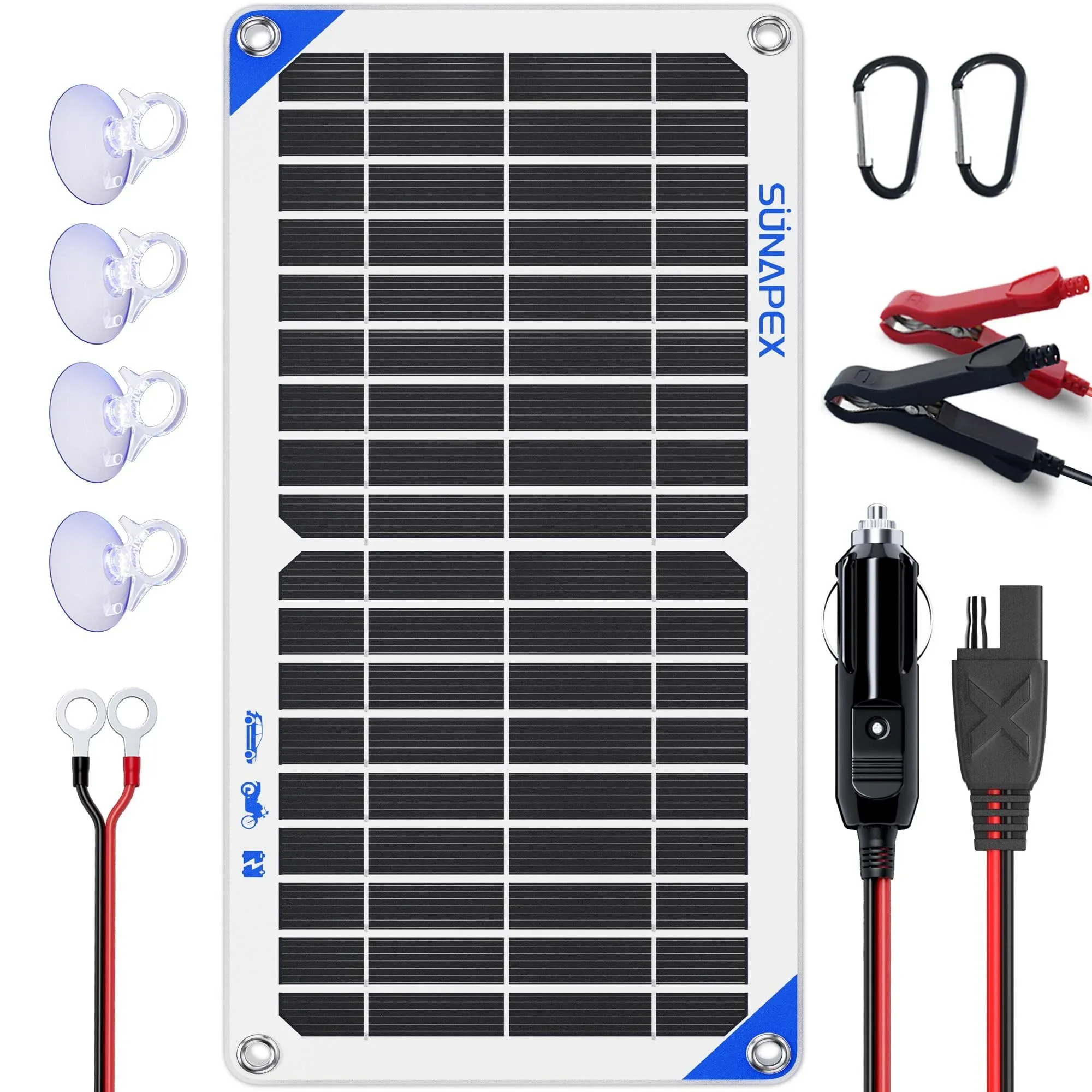 SUNAPEX 10W 12V Portable Solar Battery Charger &amp; Maintainer - Solar Panel-Built 