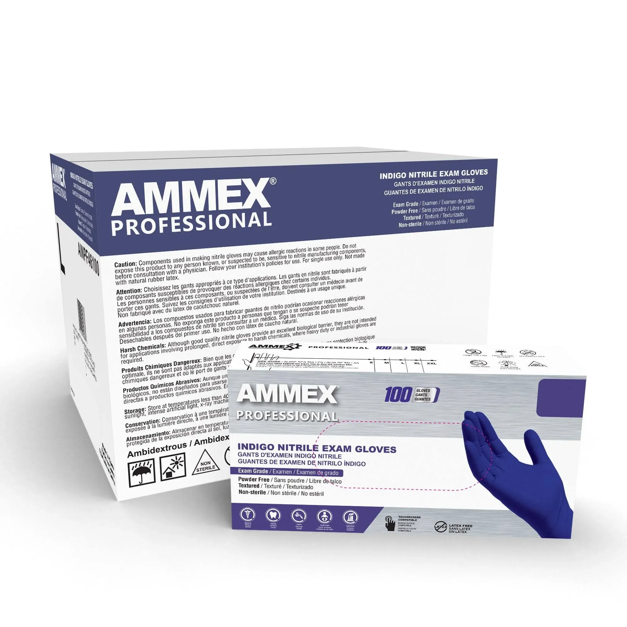 Ammex 4 Mil Nitrile Exam Powder Free Gloves Large Indigo