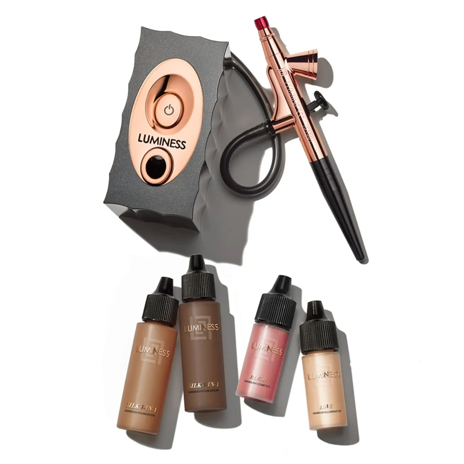 Luminess Air Icon Makeup Airbrush System and 4-Piece Foundation Starter Kit, Rich Coverage - Quick, Easy & Long Lasting Application - Includes Silk 4-In-1 Foundation, Highlighter & Blush