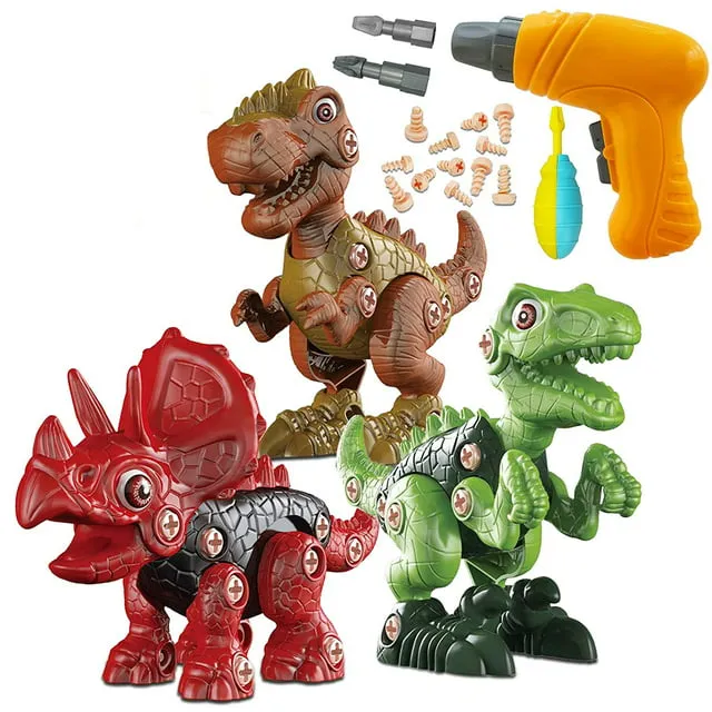 Detachable Dinosaur Toy Dinosaur Building Blocks Play Set for 3-10 Years Old Boys Girls, Toddler STEM Learning, 4PACK