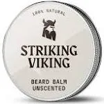 Striking Viking Beard Balm - Styles, Strengthens & Softens Beards & Mustaches - Natural Beard Conditioner Wax with Organic Shea Butter, Tea Tree, Argan & Jojoba Oils (Pack of 1, Unscented)