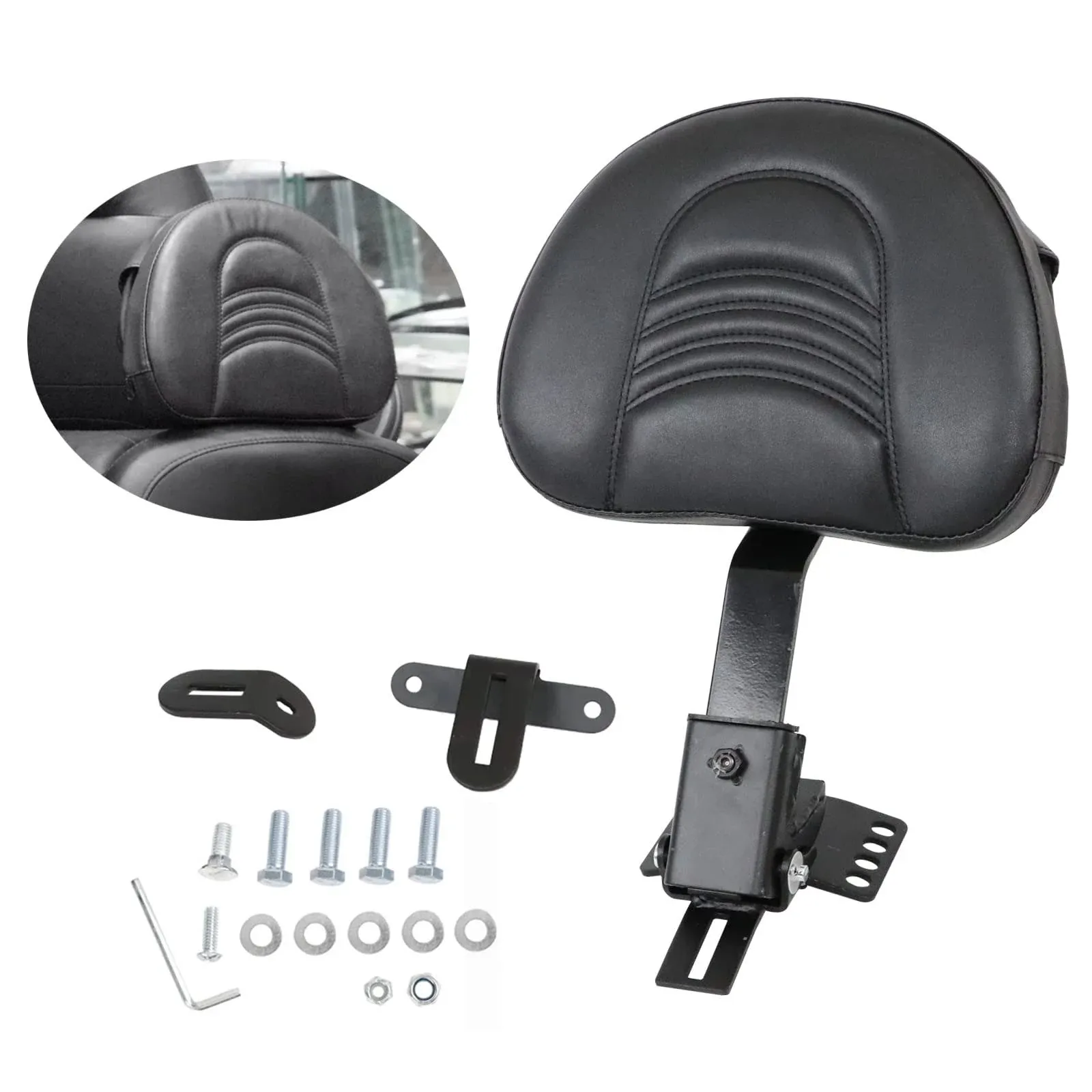 Adjustable Plug-in Heavy Duty Driver Rider Backrest Kits Custom Made Compatible with for 1997-2024 Touring Road King Street Glide Road Glide Electra Glide,Black