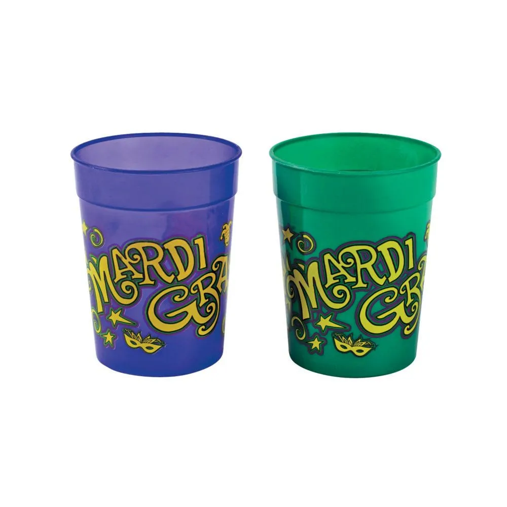 11 oz. Mardi Gras Jazzy Purple & Green Reusable Plastic Cups - 12 Ct.