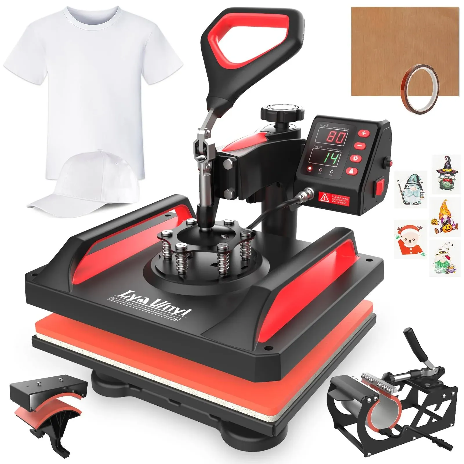 Heat Press, Lya Vinyl 5 in 1 Heat Press Machine - 12 x 15 inch Combo Swing Away T-Shirt Sublimation Transfer Printer, Including Mug and Hat