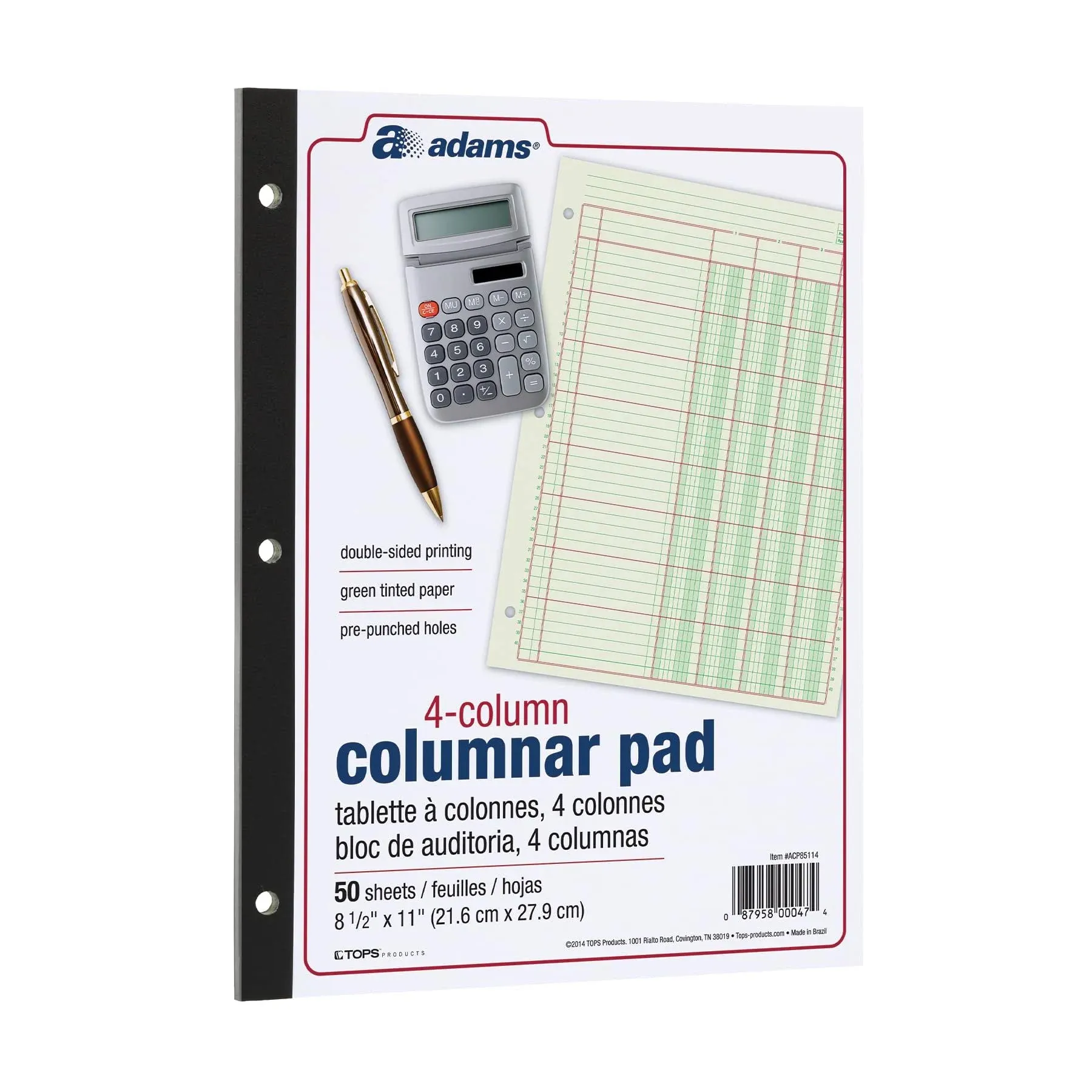 Adams&reg; Analysis Pad, 8 1/2&quot; x 11&quot;, 100 Pages (50 Sheets), 4 Columns, Green