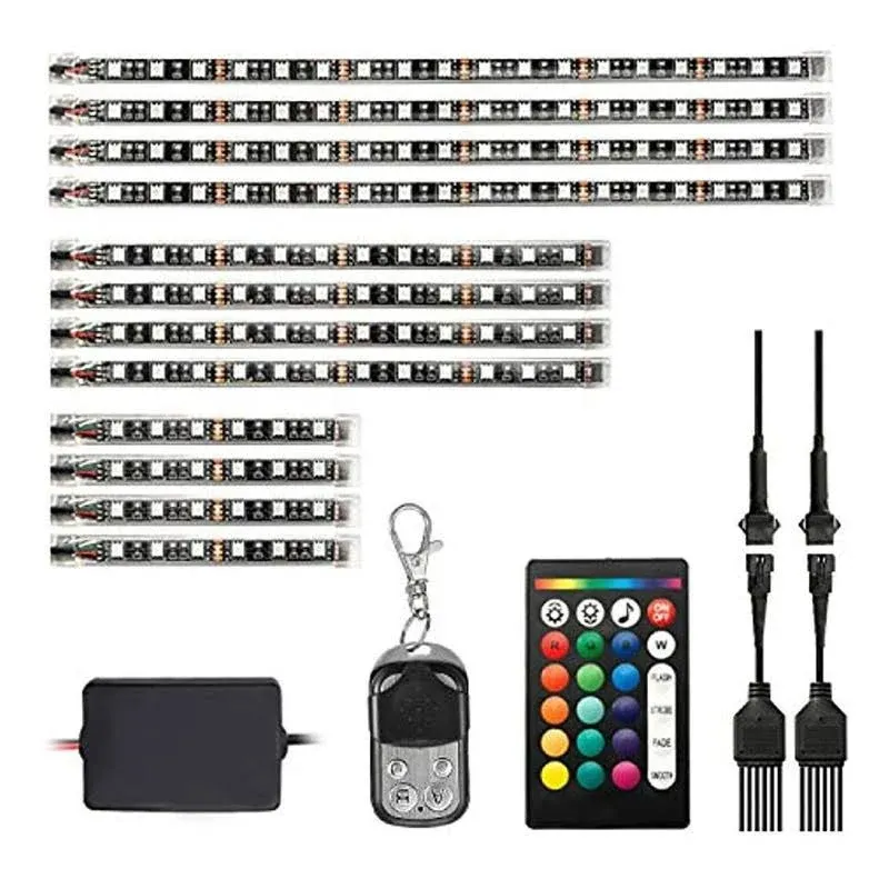 12 Piece Motorcycle LED Light Kit with APP IR RF Wireless Remote Controllers Multi-Color Underglow Neon Ground Effect Atmosphere Light Strips for Harley Davidson Honda Kawasaki Suzuki